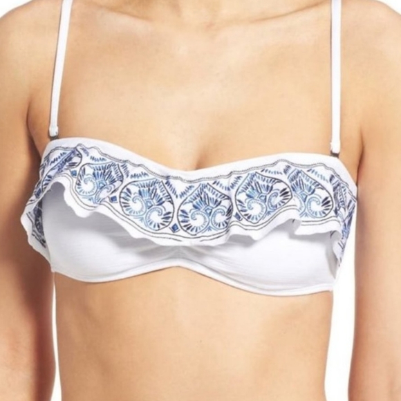 Roxy Other - NWT Roxy White and Blue Sandy Ruffle Bikini Top Large